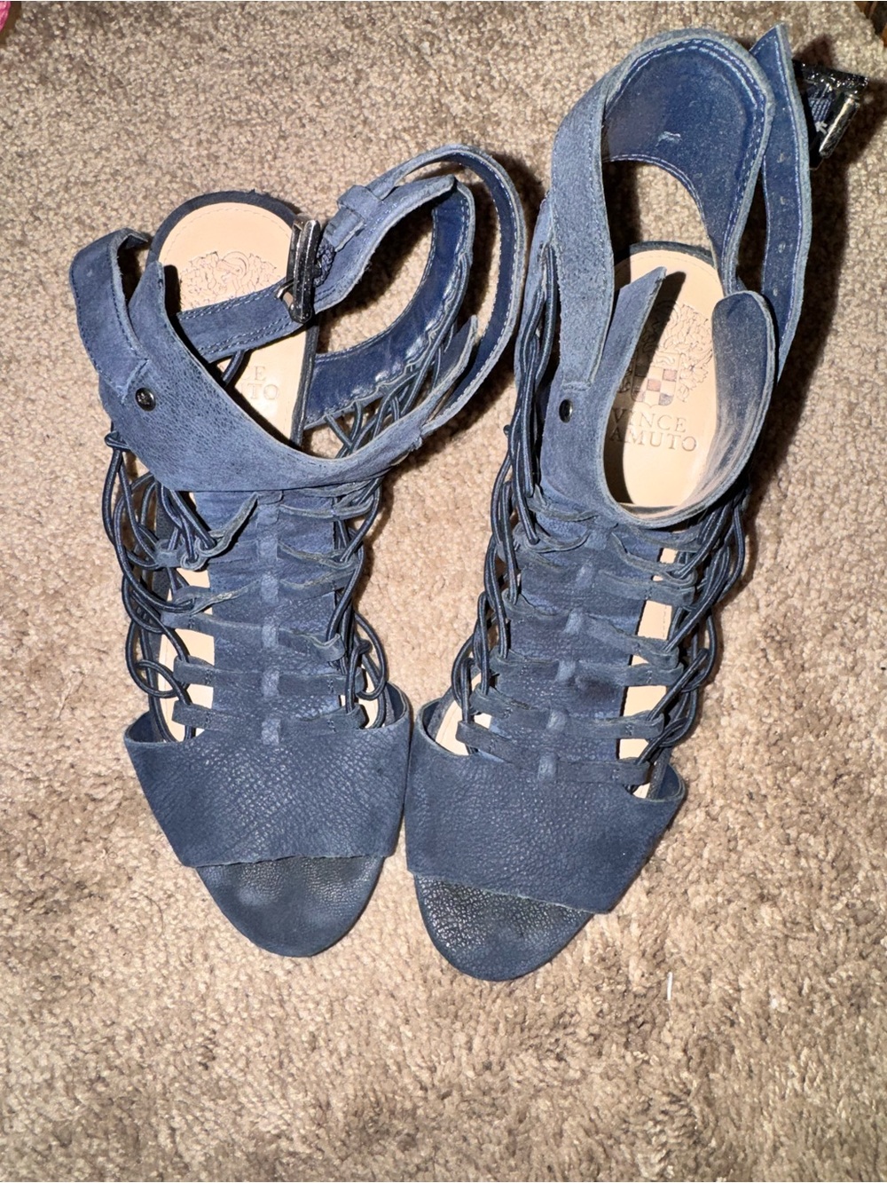 Vince Camuto Navy Suede Gladiator Lace-Up Heels